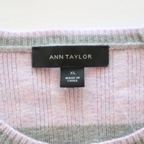 Ann Taylor Size XL Rib Knit Stripe Raglan Sweater Lilac Purple Gray - Picture 8 of 9